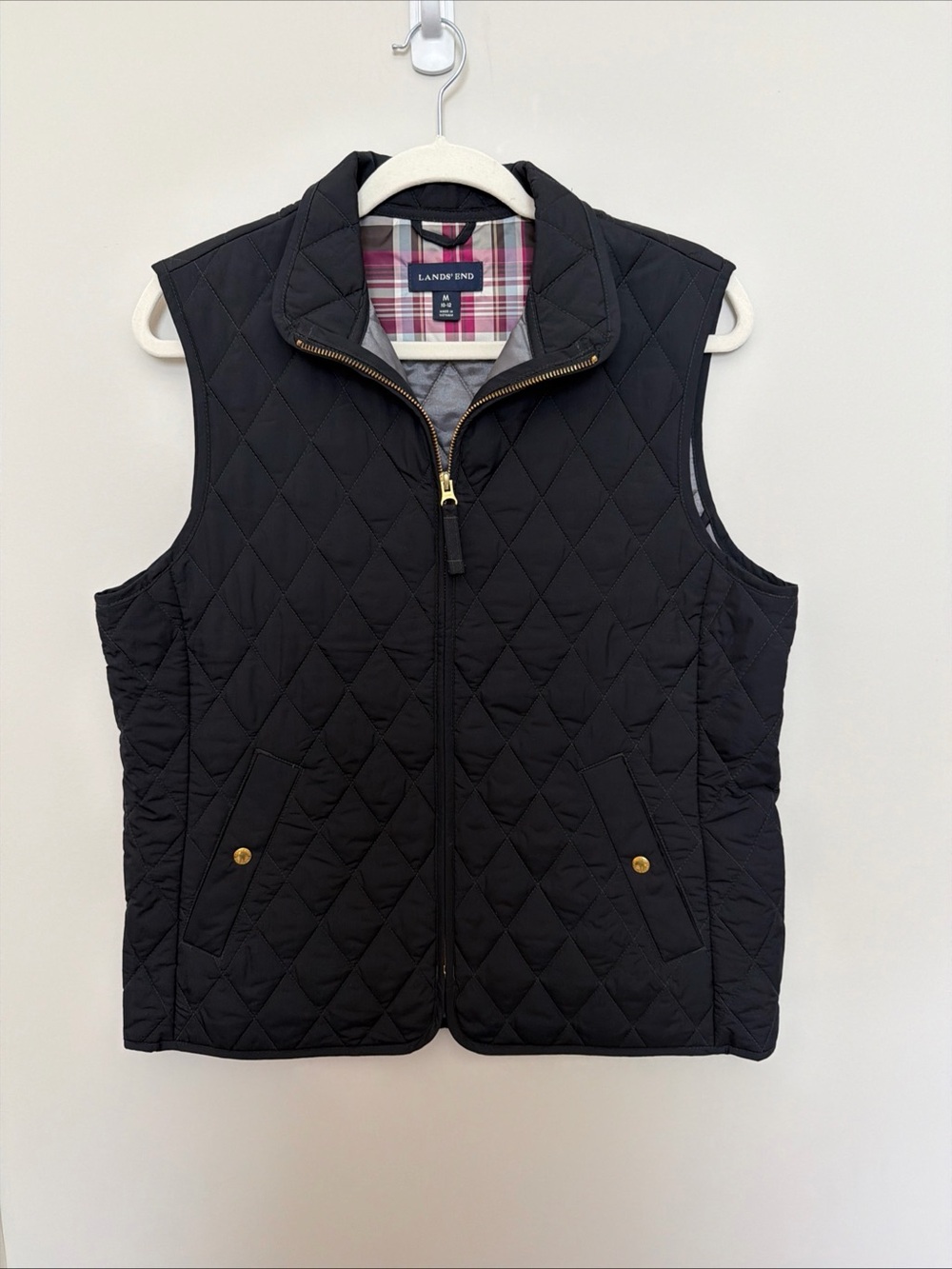 Lands' End Quilted Black Puffer Vest - medium